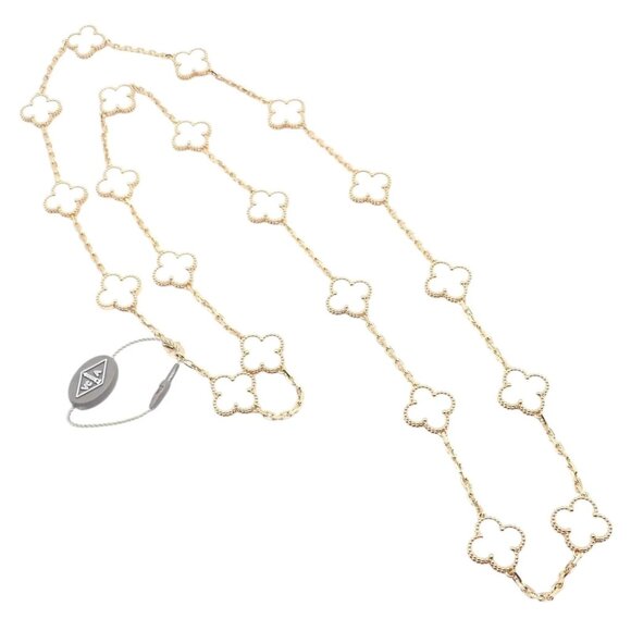 Van Cleef & Arpels 18k Yellow Gold 20 Motif Alhambra Rock Crystal Necklace Cert - Picture 1 of 13